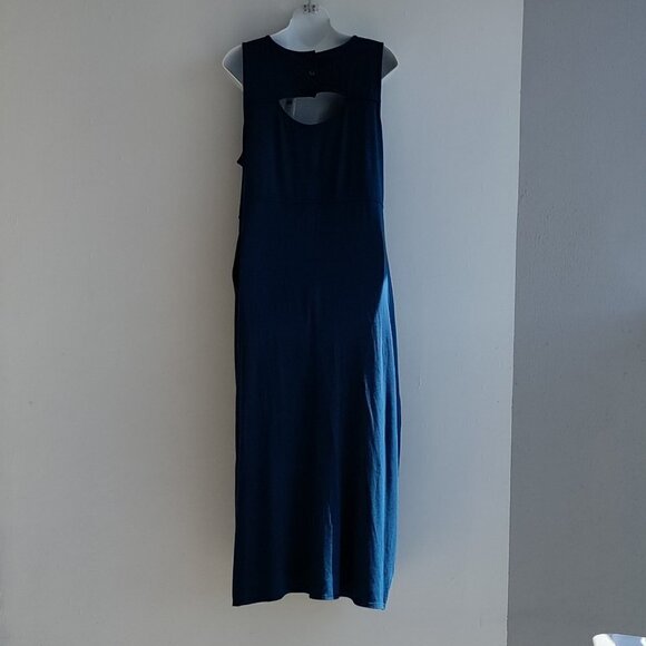 J.Jill LP Large Petite Midi Dress Blue Cut Out Back Buttons - Picture 2 of 5